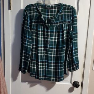 Lane Bryant Teal Green Plaid Women's Blouse